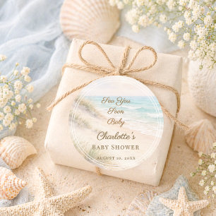 Baby Shower beach coastal  Sea You Soon Classic Round Sticker