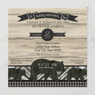 Baby Shower Bear Woodland Forest Lumberjack Plaid Invitation