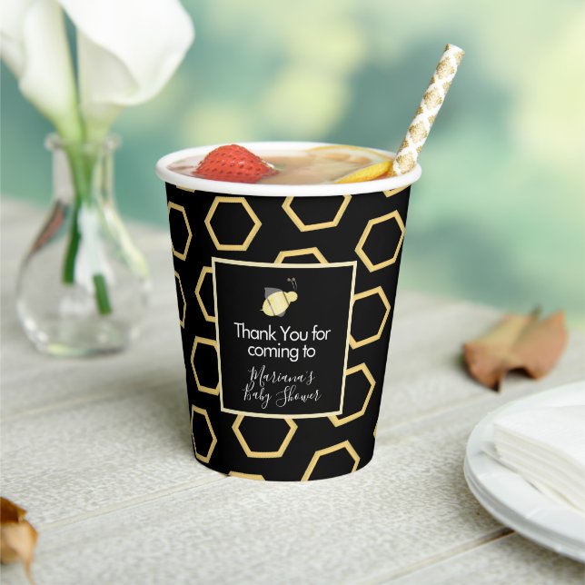 Baby Shower Bee Cute Pattern Black Paper Cups (Insitu)