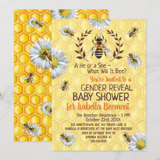Baby Shower Bee Honeybees Flowers Gender Reveal Invitation