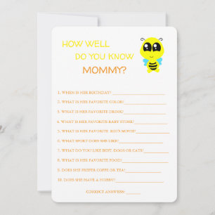 Baby Shower, Bee, How Well Do You Know Mum Card