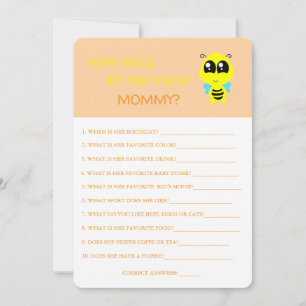 Baby Shower, Bee, How Well Do You Know Mum Card