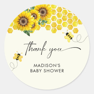 Baby Shower Bee & Sunflower  Classic Round Sticker