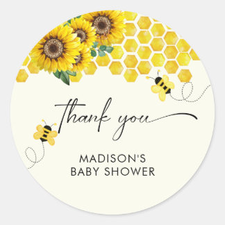 Baby Shower Bee & Sunflower Classic Round Sticker