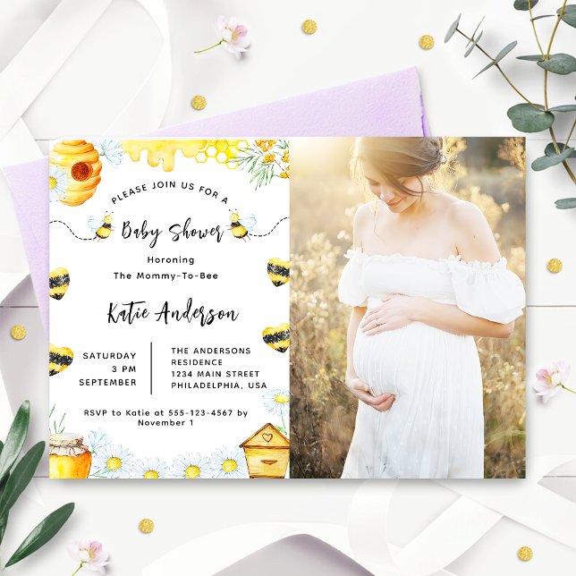 Baby Shower Bee Sunflower Photo  Invitation (Creator Uploaded)