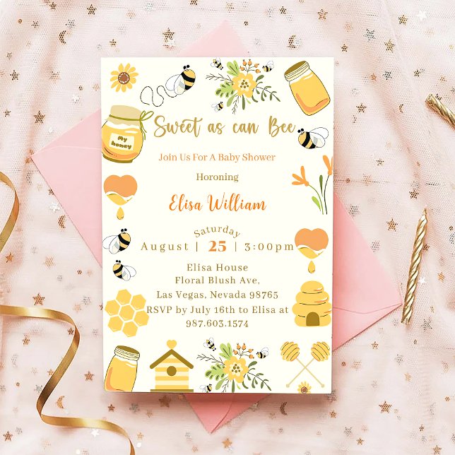 Baby Shower Bee Sweet As Can Bee Invitation (Creator Uploaded)