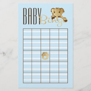 Baby Shower BINGO Baby Blue Gold Elephant Flyer