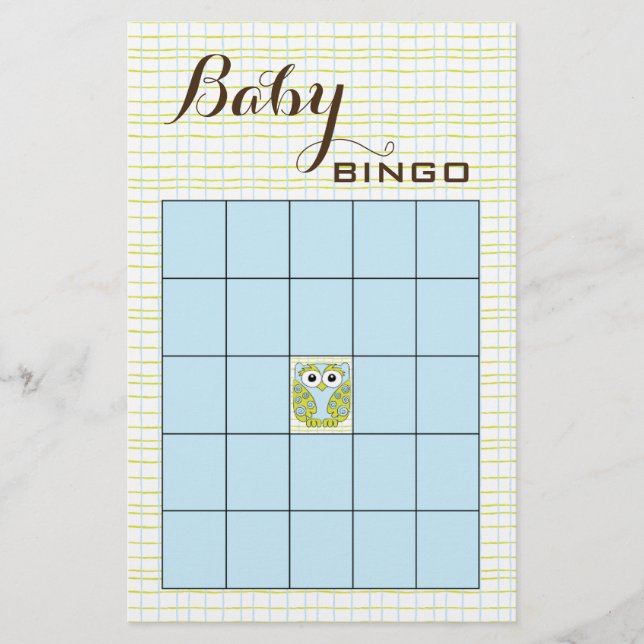 Baby Shower BINGO Blue Green OWL Flyer (Front)