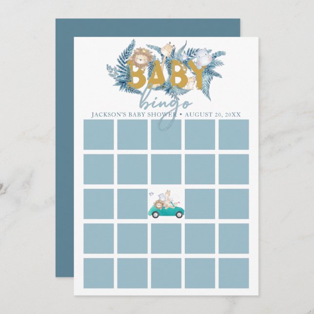 Baby Shower Bingo Card | Safari Animals (Front/Back)