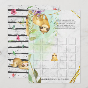Baby Shower Bingo Card Tropical Sloth