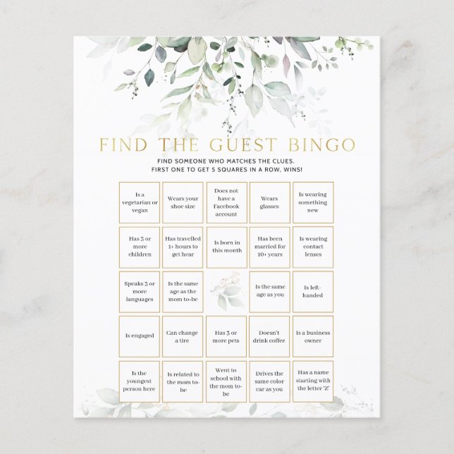 Baby Shower Bingo Cards Invites - Find the Guest (Front)