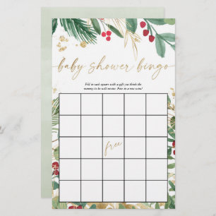 Baby shower bingo christmas holiday greenery gold