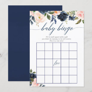 Baby shower bingo game Blush pink navy blue floral Invitation