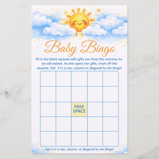 Baby Shower Bingo Game Card party supplies (Front)
