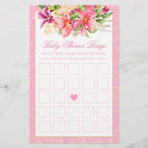 Baby Shower Bingo Game Chic Flowers Bouquet Pink