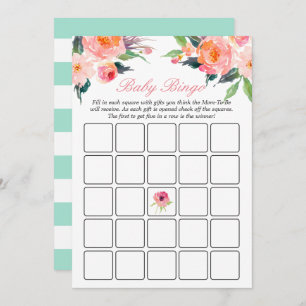 Baby Shower Bingo Game Mint Green Stripes Floral Invitation