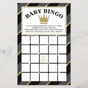 Baby Shower Bingo Game, Prince, Black and Gold Flyer