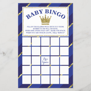 Baby Shower Bingo Game, Prince, Blue and Gold Flyer