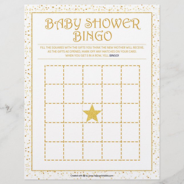 Baby Shower Bingo [Golden Sparkles] Custom Letterhead (Front)