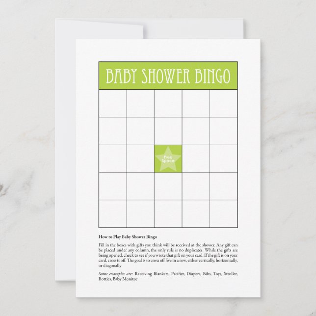 Baby Shower Bingo - Green (Front)