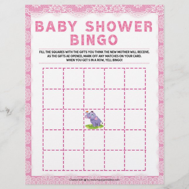 Baby Shower Bingo [Luxury Lace [Pink]] Custom Letterhead (Front)