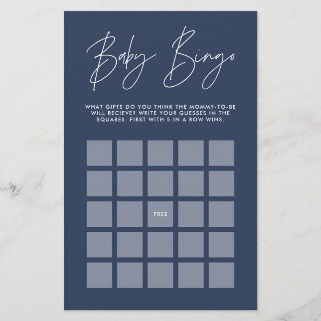 Baby shower bingo modern elenavy blue (Front)