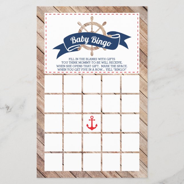 Baby Shower Bingo, Nautical Flyer (Front)