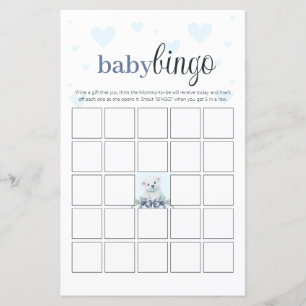 Baby Shower Bingo Party Game Blue Hearts Bear Cub