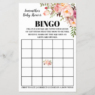 Baby Shower Bingo pink bilingual game card