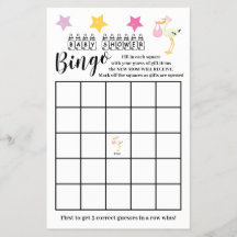 Baby Shower  Bingo Pink Stork Girl Game Card 