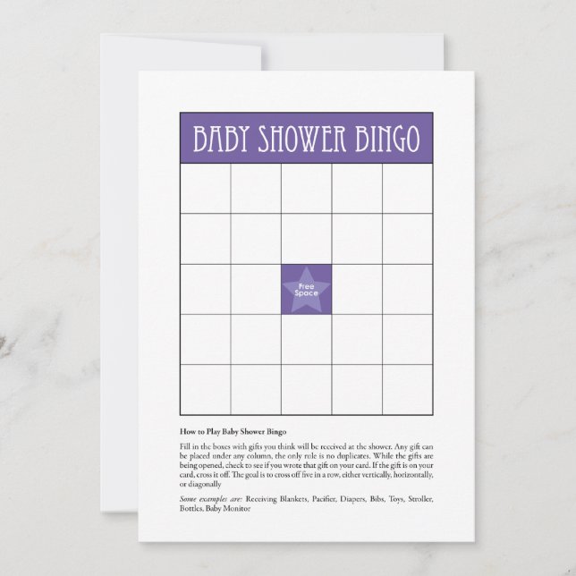 Baby Shower Bingo - Purple Invitation (Front)