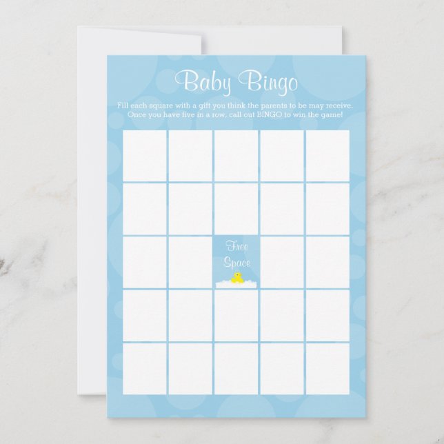 Baby Shower Bingo - Rubber Ducky Theme - Blue Invitation (Front)