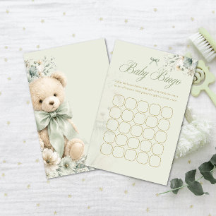Baby Shower Bingo Sage Green Teddy Bear Floral
