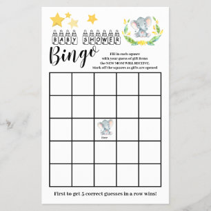 Baby Shower Bingo Sweet Elephant Game Card