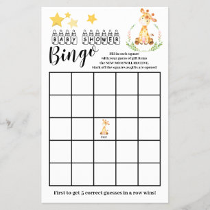 Baby Shower Bingo Sweet Giraffe Game Card 