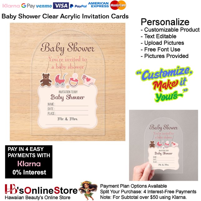 Baby Shower Birth Party Supplies Celebrate 12 Acrylic Invitations (Baby Shower Birth Party Supplies Celebrate Clear Acrylic Invitations 12.)