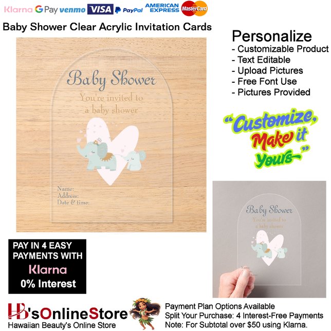 Baby Shower Birth Party Supplies Celebrate  13 Acrylic Invitations (Baby Shower Birth Party Supplies Celebrate Clear Acrylic Invitations 13.)