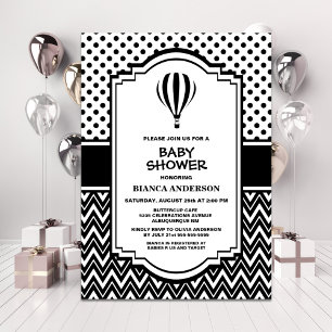 Baby Shower Black and White Hot Air Balloon Invitation