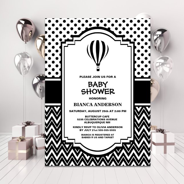 Baby Shower Black and White Hot Air Balloon Invitation (Creator Uploaded)