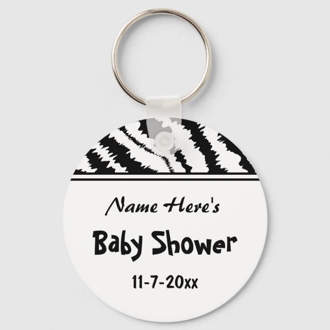Baby Shower Black and White Zebra Pattern. Custom. Key Ring (Front)