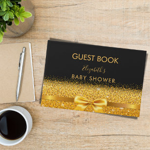 Baby Shower black gold bow elegant Guest Book