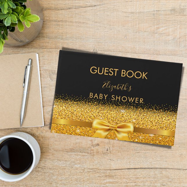 Baby Shower black gold bow elegant Guest Book (Creator Uploaded)