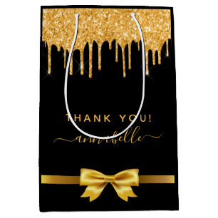 Baby shower black gold glitter thank you favour medium gift bag