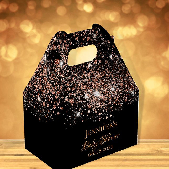 Baby Shower black rose gold glitter name thank you Favour Box (Creator Uploaded)