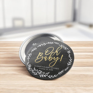 Baby Shower Black & White Floral Frame Chalkboard 7.5 Cm Round Badge