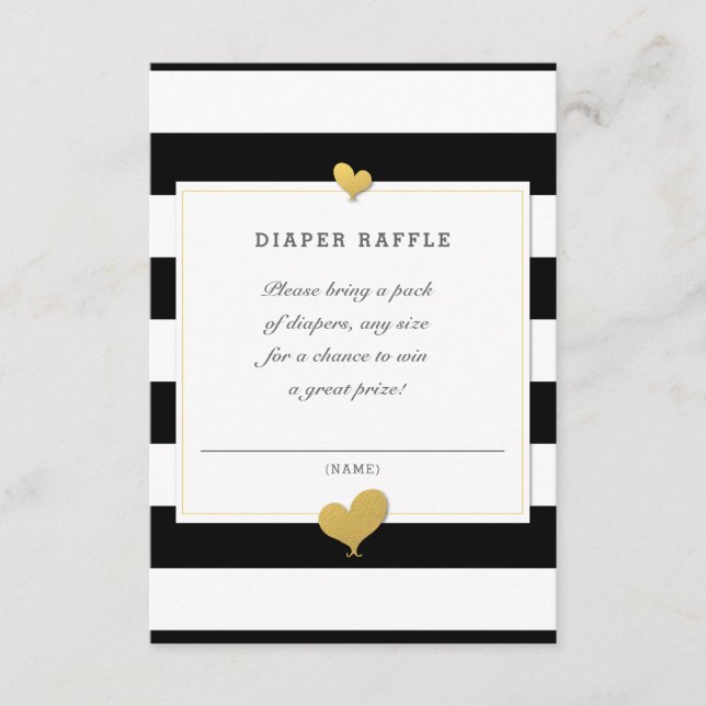 Baby Shower Black White Stripe Diaper Raffle Enclosure Card (Front)