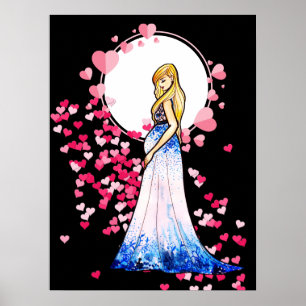 Baby Shower Blonde Lady in Maternity Long Dress Poster