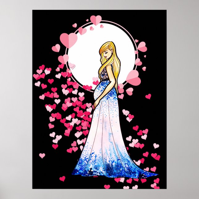 Baby Shower Blonde Lady in Maternity Long Dress Poster (Front)