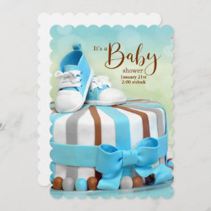 Baby Shower Blue and Brown Cake Invitation