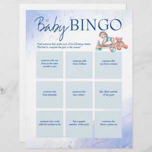 Baby shower blue bingo game personalised template custom letterhead